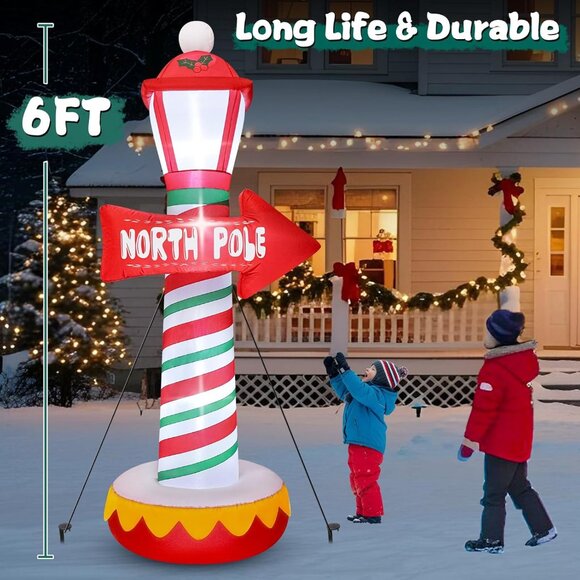 ⚡6FT Christmas Inflatables North Pole Road Sign Street Lamp Outdoor Decorations - Picture 3 of 6